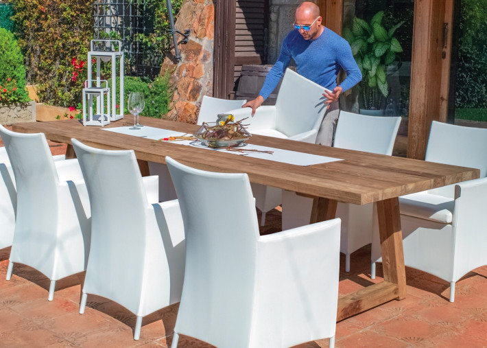 TABLE DE JARDIN FORME RECTANGLE EN TECK RECYCLE L 200 OU 250 CM - KENYA PAR GARDEN ART