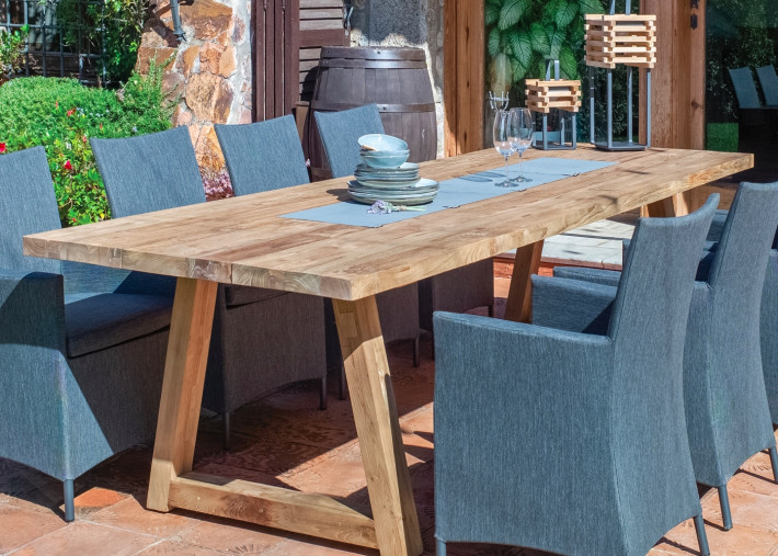 TABLE DE JARDIN FORME RECTANGLE EN TECK RECYCLE L 200 OU 250 CM - KENYA PAR GARDEN ART
