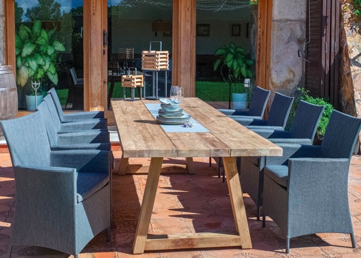 TABLE DE JARDIN FORME RECTANGLE EN TECK RECYCLE L 200 OU 250 CM - KENYA PAR GARDEN ART