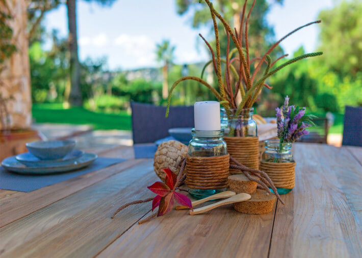 TABLE SNACK - TABLE BAR EN TECK RECYLCE INTERIEUR EXTERIEUR 180x75 - KENYA PAR GARDEN ART