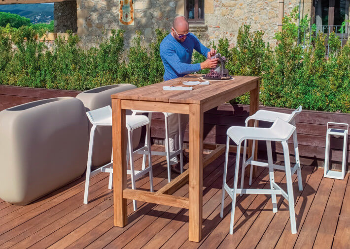 TABLE SNACK - TABLE BAR EN TECK RECYLCE INTERIEUR EXTERIEUR 180x75 - KENYA PAR GARDEN ART