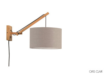 APPLIQUE MURALE DESIGN ORIENTABLE EN BAMBOU NOIR OU NATUREL ET ABAT-JOUR LIN 8 COULEURS - ANDES 2 PAR GOOD&MOJO 2
