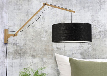 APPLIQUE MURALE AVEC LONG BRAS ORIENTABLE EN BAMBOU NOIR OU NATUREL ET ABAT-JOUR LIN 8 COULEURS - ANDES 3 PAR GOOD&MOJO