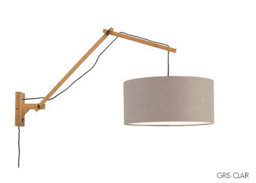 APPLIQUE MURALE AVEC LONG BRAS ORIENTABLE EN BAMBOU NOIR OU NATUREL ET ABAT-JOUR LIN 8 COULEURS - ANDES 3 PAR GOOD&MOJO 2