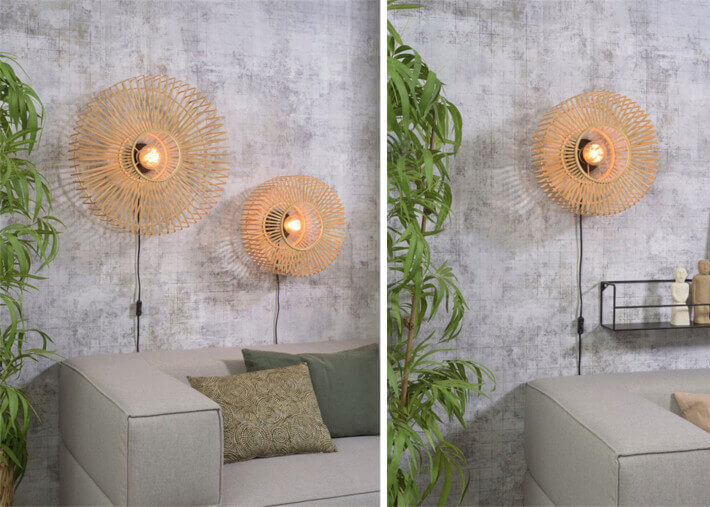 APPLIQUE DESIGN FORME SOLEIL EN BAMBOU NATUREL Ø 40 ou 50  - BROMO PAR GOOD&MOJO