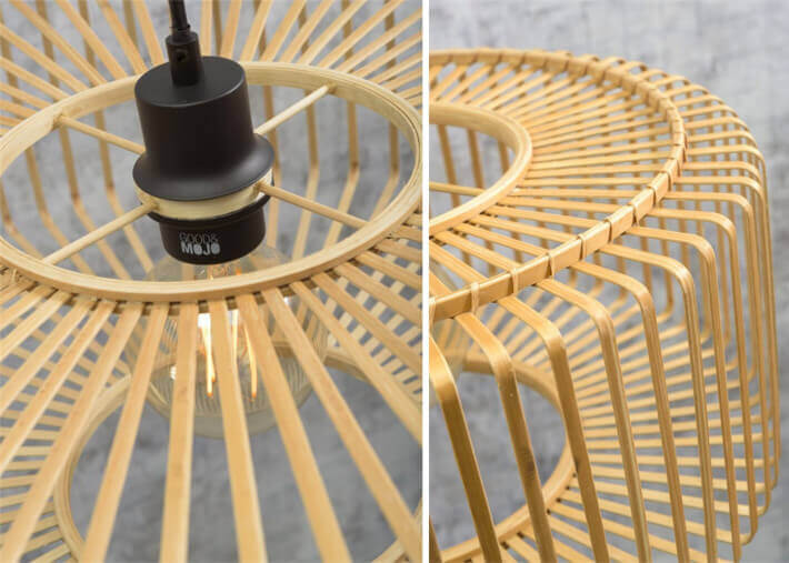 APPLIQUE MURALE ORIENTABLE EN BAMBOU NOIR OU NATUREL FORME SPHERIQUE - BROMO PAR GOOD&MOJO