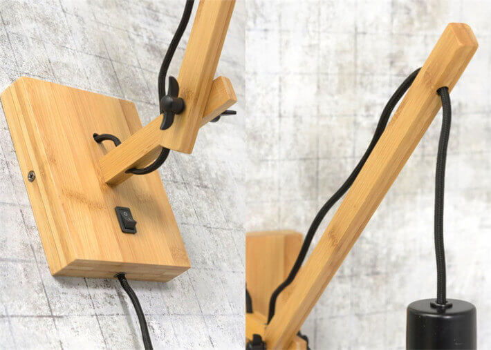 APPLIQUE MURALE ORIENTABLE EN BAMBOU NOIR OU NATUREL FORME SPHERIQUE - BROMO PAR GOOD&MOJO