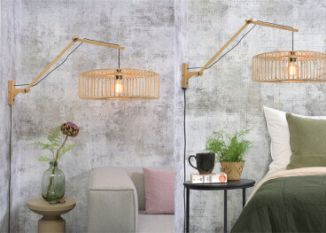 APPLIQUE A LONG BRAS ORIENTABLE FORME SPHERE EN BAMBOU NATUREL 2 COLORIS - BROMO PAR GOOD&MOJO 2