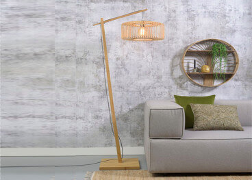 LAMPADAIRE AU DESIGN CHALEUREUX FORME SPHERE EN BAMBOU NATUREL OU NOIR H176 - BROMO PAR GOOD&MOJO