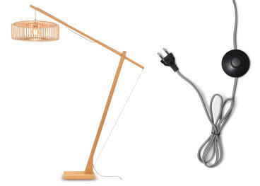 LAMPADAIRE DESIGN ORIENTABLE EN BAMBOU NATUREL ET ABAT-JOUR NOIR ET NATUREL H270 - BROMO 2 PAR GOOD&MOJO 2