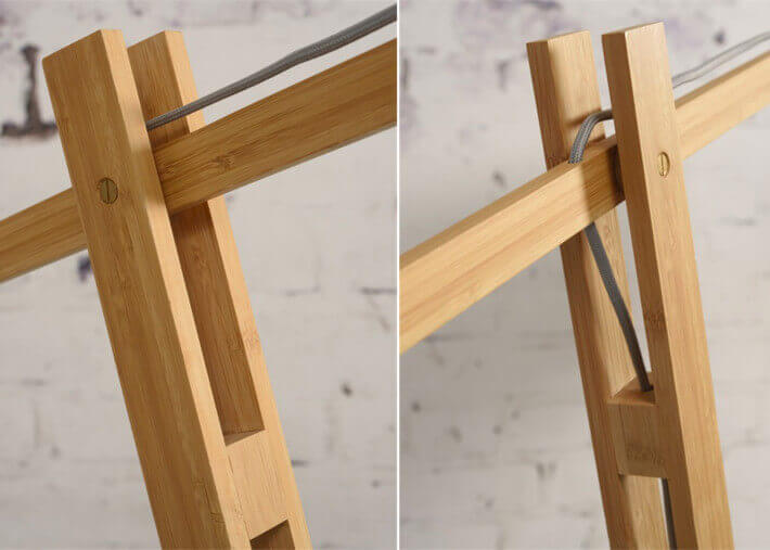 LAMPADAIRE DESIGN ORIENTABLE EN BAMBOU NATUREL ET ABAT-JOUR NOIR ET NATUREL H270 - BROMO 2 PAR GOOD&MOJO