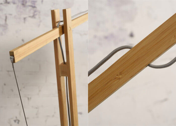 LAMPADAIRE DESIGN ORIENTABLE EN BAMBOU NATUREL ET ABAT-JOUR NOIR ET NATUREL H270 - BROMO 2 PAR GOOD&MOJO
