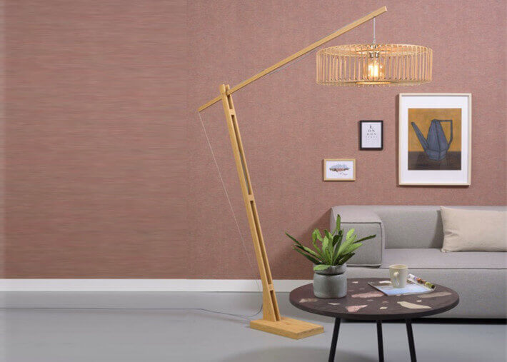 LAMPADAIRE DESIGN ORIENTABLE EN BAMBOU NATUREL ET ABAT-JOUR NOIR ET NATUREL H270 - BROMO 2 PAR GOOD&MOJO