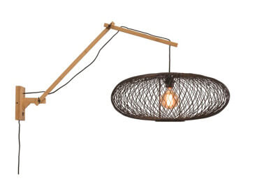 APPLIQUE MURALE A BRAS ORIENTABLE ET ABAT-JOUR SPHERIQUE EN BAMBOU NATUREL OU NOIR - CANGO PAR GOOD&MOJO 2