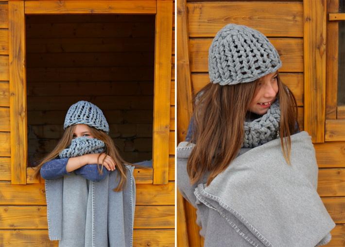 PLAID REVERSIBLE GRIS EN LAINE ANGORA ET CACHEMIRE TOSCANA PAR MIKMAX