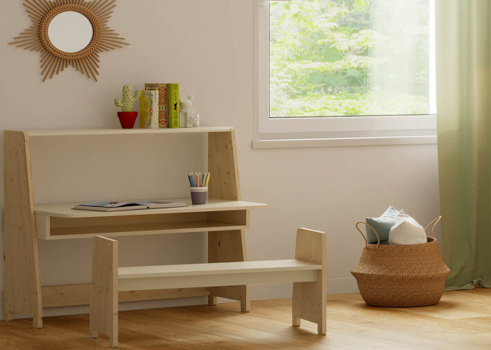 PETIT BUREAU ENFANT EVOLUTIF AVEC OU SANS ETAGERES DE RANGEMENT - ASYMETRY PAR MATHY BY BOLS