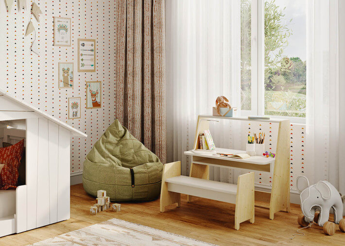 PETIT BUREAU ENFANT EVOLUTIF AVEC OU SANS ETAGERES DE RANGEMENT - ASYMETRY PAR MATHY BY BOLS