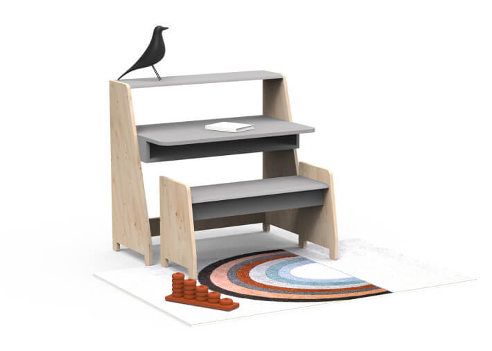 PETIT BUREAU ENFANT EVOLUTIF AVEC OU SANS ETAGERES DE RANGEMENT - ASYMETRY PAR MATHY BY BOLS