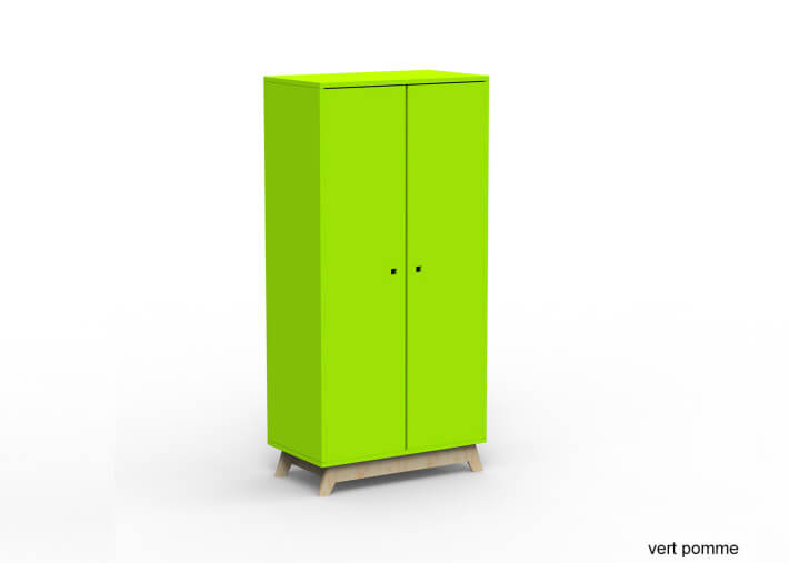 ARMOIRE 2 PORTES AVEC PENDERIE ET 6 ETAGERES - 26 COLORIS ET PIEDS EN BOULEAU - MADAVIN PAR MATHY BY BOLS