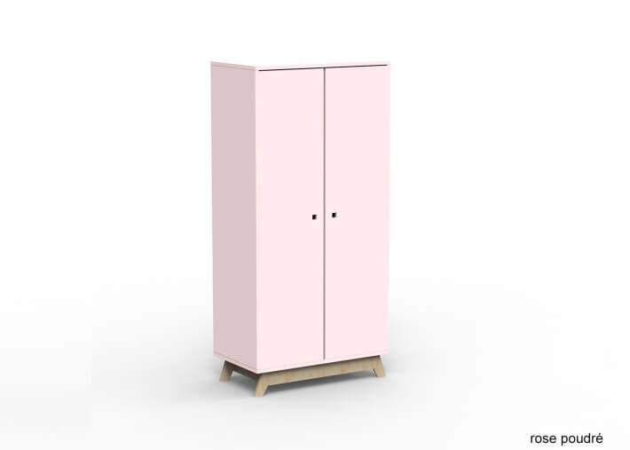 ARMOIRE 2 PORTES AVEC PENDERIE ET 6 ETAGERES - 26 COLORIS ET PIEDS EN BOULEAU - MADAVIN PAR MATHY BY BOLS