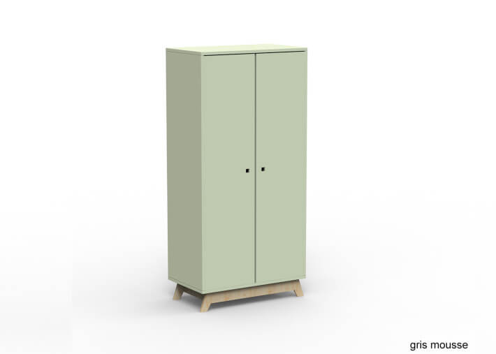 ARMOIRE 2 PORTES AVEC PENDERIE ET 6 ETAGERES - 26 COLORIS ET PIEDS EN BOULEAU - MADAVIN PAR MATHY BY BOLS