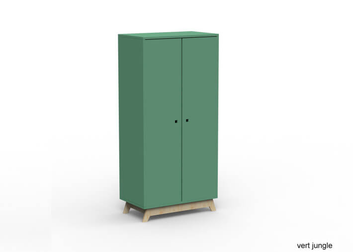 ARMOIRE 2 PORTES AVEC PENDERIE ET 6 ETAGERES - 26 COLORIS ET PIEDS EN BOULEAU - MADAVIN PAR MATHY BY BOLS