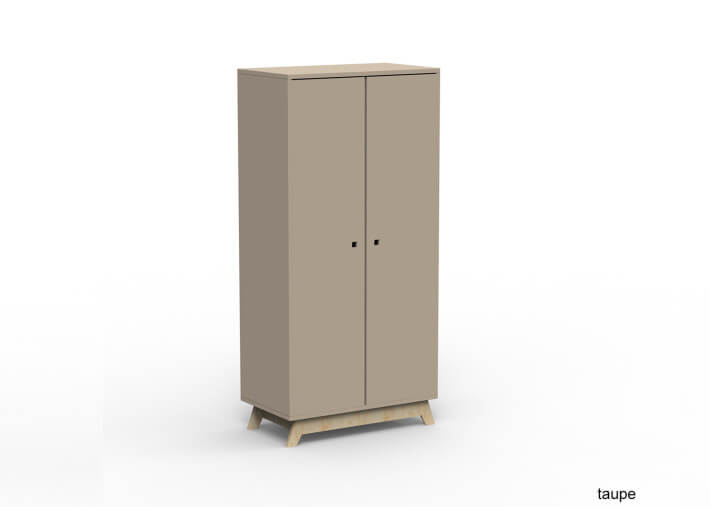 ARMOIRE 2 PORTES AVEC PENDERIE ET 6 ETAGERES - 26 COLORIS ET PIEDS EN BOULEAU - MADAVIN PAR MATHY BY BOLS