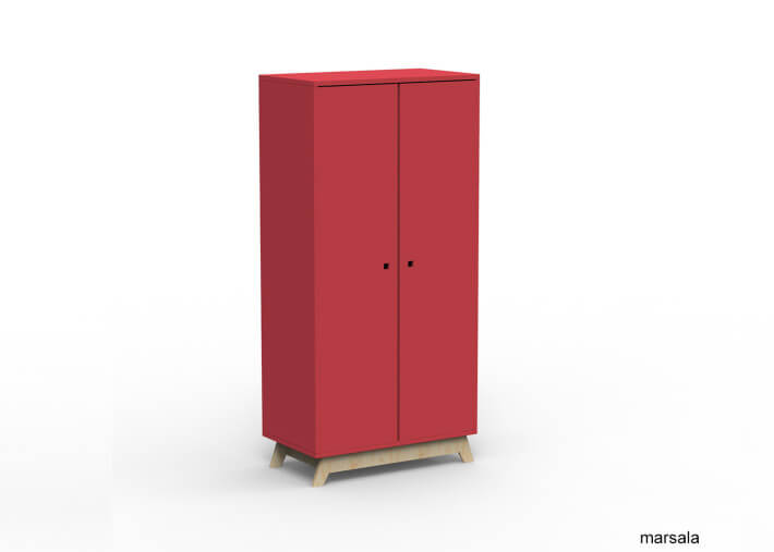 ARMOIRE 2 PORTES AVEC PENDERIE ET 6 ETAGERES - 26 COLORIS ET PIEDS EN BOULEAU - MADAVIN PAR MATHY BY BOLS