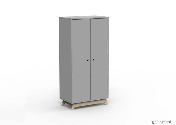ARMOIRE 2 PORTES AVEC PENDERIE ET 6 ETAGERES - 26 COLORIS ET PIEDS EN BOULEAU - MADAVIN PAR MATHY BY BOLS