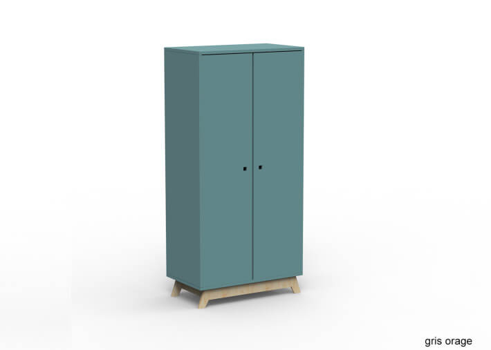 ARMOIRE 2 PORTES AVEC PENDERIE ET 6 ETAGERES - 26 COLORIS ET PIEDS EN BOULEAU - MADAVIN PAR MATHY BY BOLS
