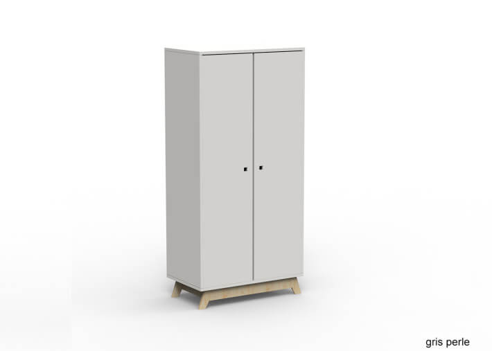 ARMOIRE 2 PORTES AVEC PENDERIE ET 6 ETAGERES - 26 COLORIS ET PIEDS EN BOULEAU - MADAVIN PAR MATHY BY BOLS