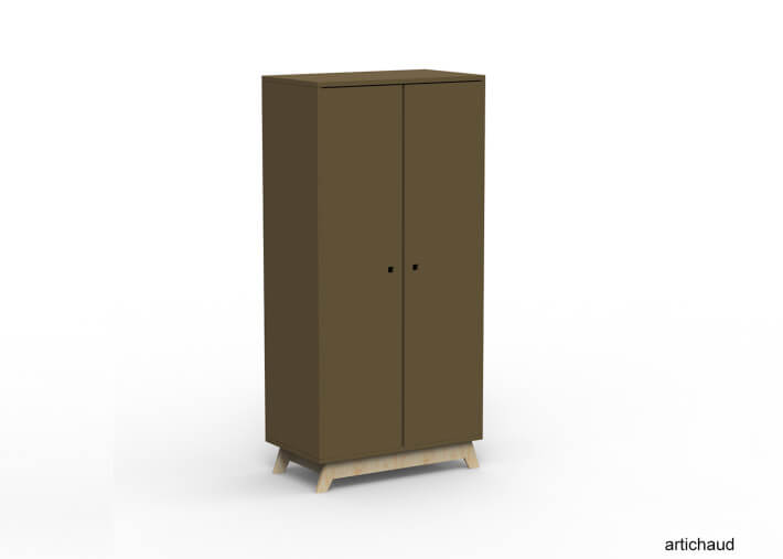 ARMOIRE 2 PORTES AVEC PENDERIE ET 6 ETAGERES - 26 COLORIS ET PIEDS EN BOULEAU - MADAVIN PAR MATHY BY BOLS
