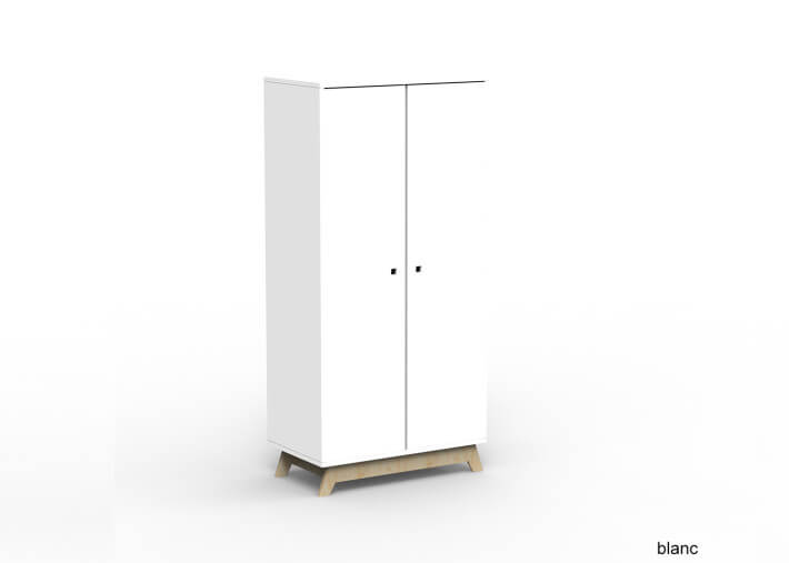ARMOIRE 2 PORTES AVEC PENDERIE ET 6 ETAGERES - 26 COLORIS ET PIEDS EN BOULEAU - MADAVIN PAR MATHY BY BOLS