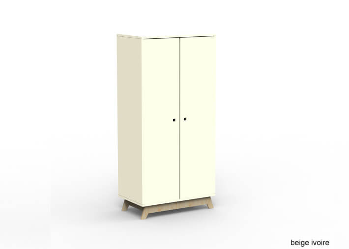 ARMOIRE 2 PORTES AVEC PENDERIE ET 6 ETAGERES - 26 COLORIS ET PIEDS EN BOULEAU - MADAVIN PAR MATHY BY BOLS
