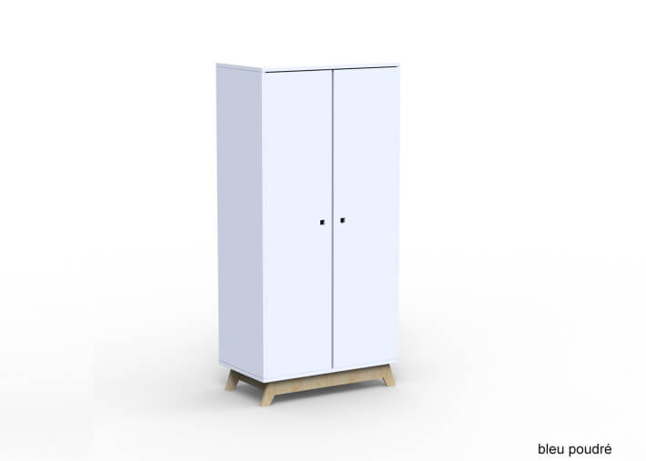 ARMOIRE 2 PORTES AVEC PENDERIE ET 6 ETAGERES - 26 COLORIS ET PIEDS EN BOULEAU - MADAVIN PAR MATHY BY BOLS