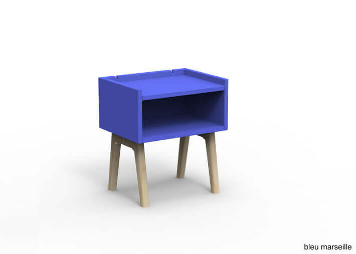 TABLE DE CHEVET DESIGN EN MDF 26 COLORIS ET PIEDS EN BOIS DE BOULEAU - MADAVIN PAR MATHY BY BOLS
