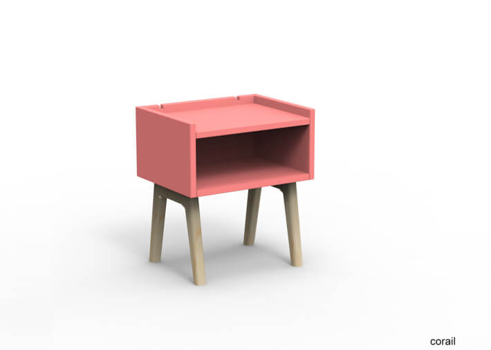 TABLE DE CHEVET DESIGN EN MDF 26 COLORIS ET PIEDS EN BOIS DE BOULEAU - MADAVIN PAR MATHY BY BOLS