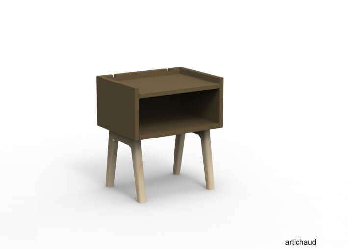 TABLE DE CHEVET DESIGN EN MDF 26 COLORIS ET PIEDS EN BOIS DE BOULEAU - MADAVIN PAR MATHY BY BOLS