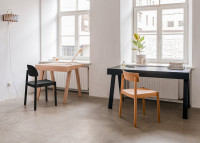 CHAISE DE TABLE EN BOIS DE CHENE NATUREL OU LAQUE NOIR - DOSSIER OVALE - CITIZEN PAR EMKO