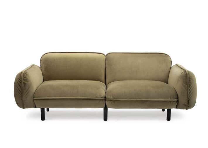 CANAPE 2 OU 3 PLACES AVEC ACCOUDOIRS EN VELOURS AVELINA BEIGE VERT BLEU GRIS OU BORDEAUX - BEAN PAR EMKO