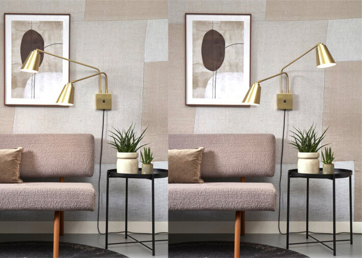 APPLIQUE MURALE EN METAL DORE OU NOIR AVEC 2 ABAT-JOUR ORIENTABLES - BREMEN PAR IT'S ABOUT ROMI