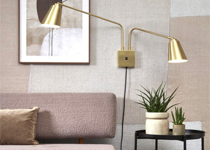 APPLIQUE MURALE EN METAL DORE OU NOIR AVEC 2 ABAT-JOUR ORIENTABLES - BREMEN PAR IT'S ABOUT ROMI