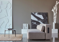 CANAPE LIT EPAIS ET CONFORTABLE BLEU OU GRIS AVEC PIEDS EN METAL CHROME SUPREMAX PAR INNOVATION LIVING