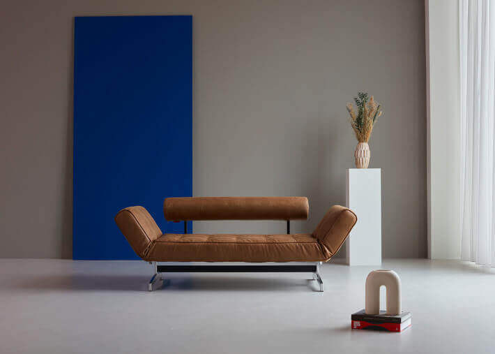 CANAPE DESIGN CONVERTIBLE EN LIT 80x210 EN TEXTILE OU SIMILI CUIR ET PIEDS CHROMES GHIA CHROME - INNOVATION LIVING