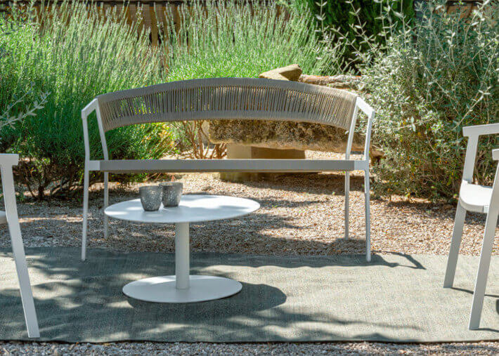 CANAPE DE JARDIN DESIGN EN ALUMINIUM GRIS OU BLANC ET CORDE TAUPE GRIS OU NOIR - KEY PAR TALENTI