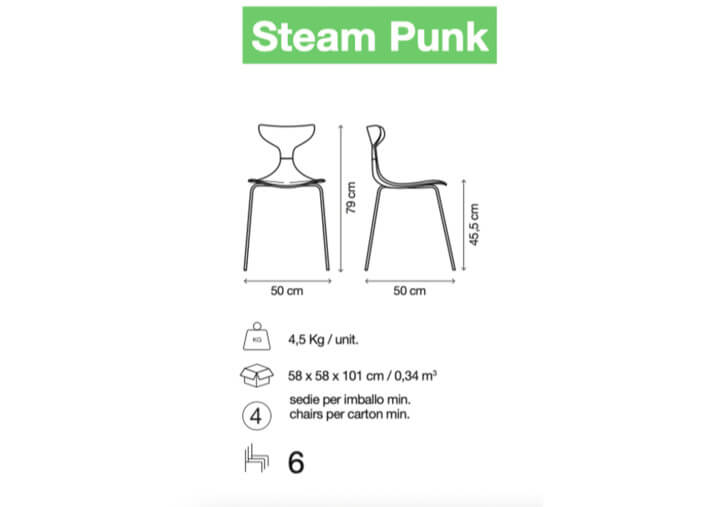 CHAISE DE TABLE ORIGINALE ET DE QUALITE - GRAND CHOIX DE COLORIS - SET DE 4 UNITES - STEAM PUNK PAR GREEN