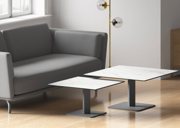 TABLE BASSE FORME RONDE OU CARREE EN CERAMIQUE 10 COULEURS ET PIEDS ACIER LAQUE - IBERO MINI PAR CANCIO