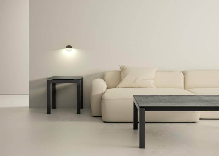 TABLE BASSE FORME RECTANGLE OU CARREE EN CERAMIQUE 10 COULEURS ET PIEDS ACIER LAQUE - KYOTO MINI PAR CANCIO