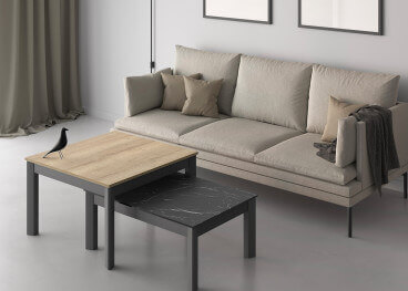 TABLE BASSE AVEC PLATEAU EN STRATIFIE 6 COULEURS ET PIED LAQUES COLORES - 5 TAILLES - MULTIPLUS MINI PAR CANCIO
