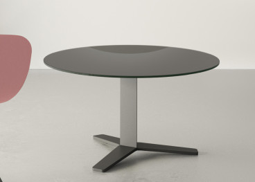 TABLE BASSE FORME RONDE OU CARREE EN VERRE TREMPE 5 COULEURS ET PIEDS TRIPODE EN ACIER - PELICCAN MINI PAR CANCIO